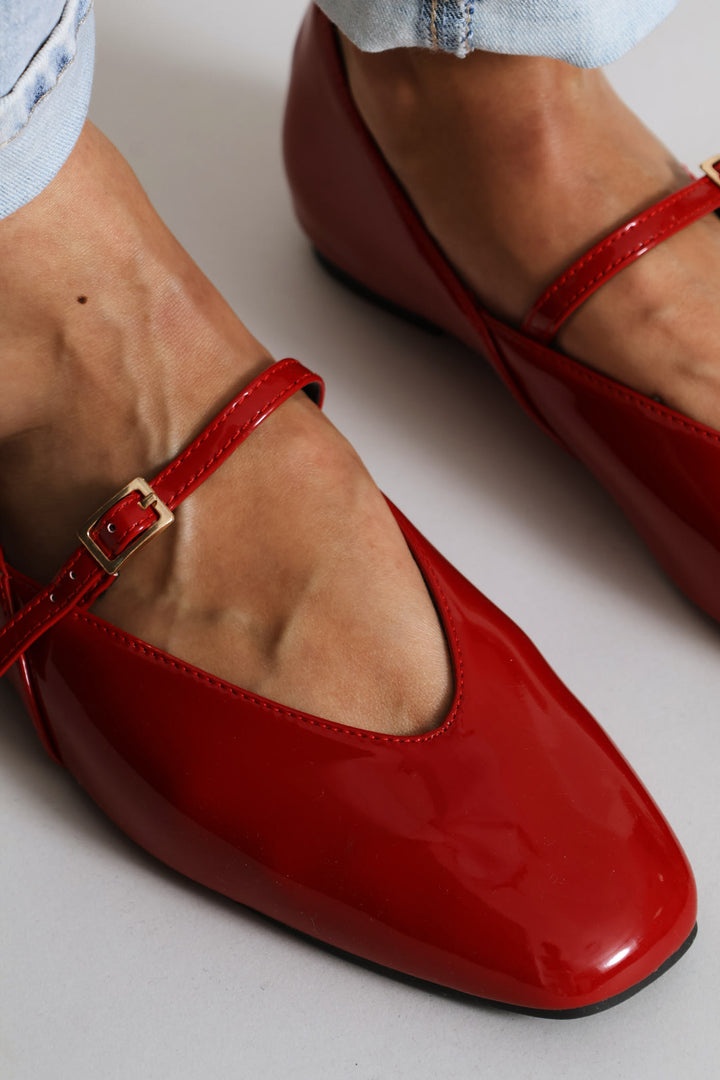Patent Square Toe Maryjane Shoe - Red