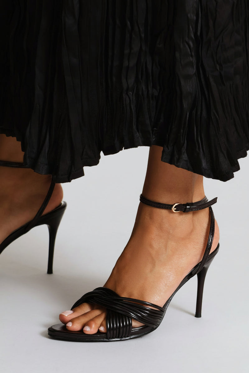 Twisted Multi Pipe Strap Heel - Chocolate