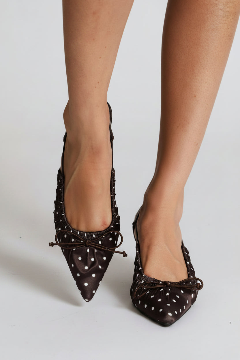 Bow Detail Ruched Vamp Kitten Heel - Chocolate
