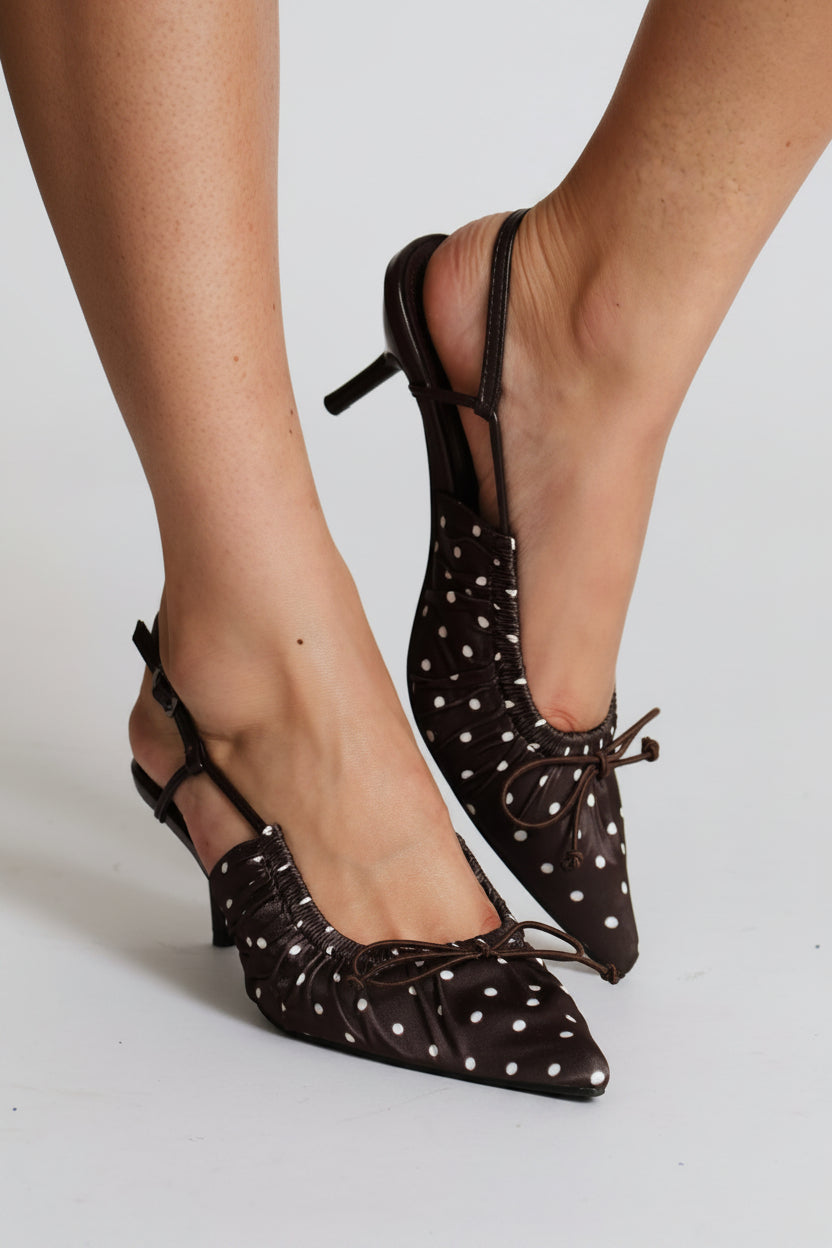 Bow Detail Ruched Vamp Kitten Heel - Chocolate