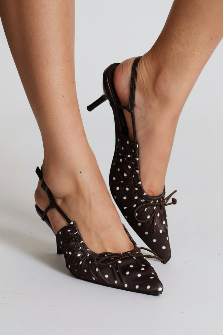 Bow Detail Ruched Vamp Kitten Heel - Chocolate