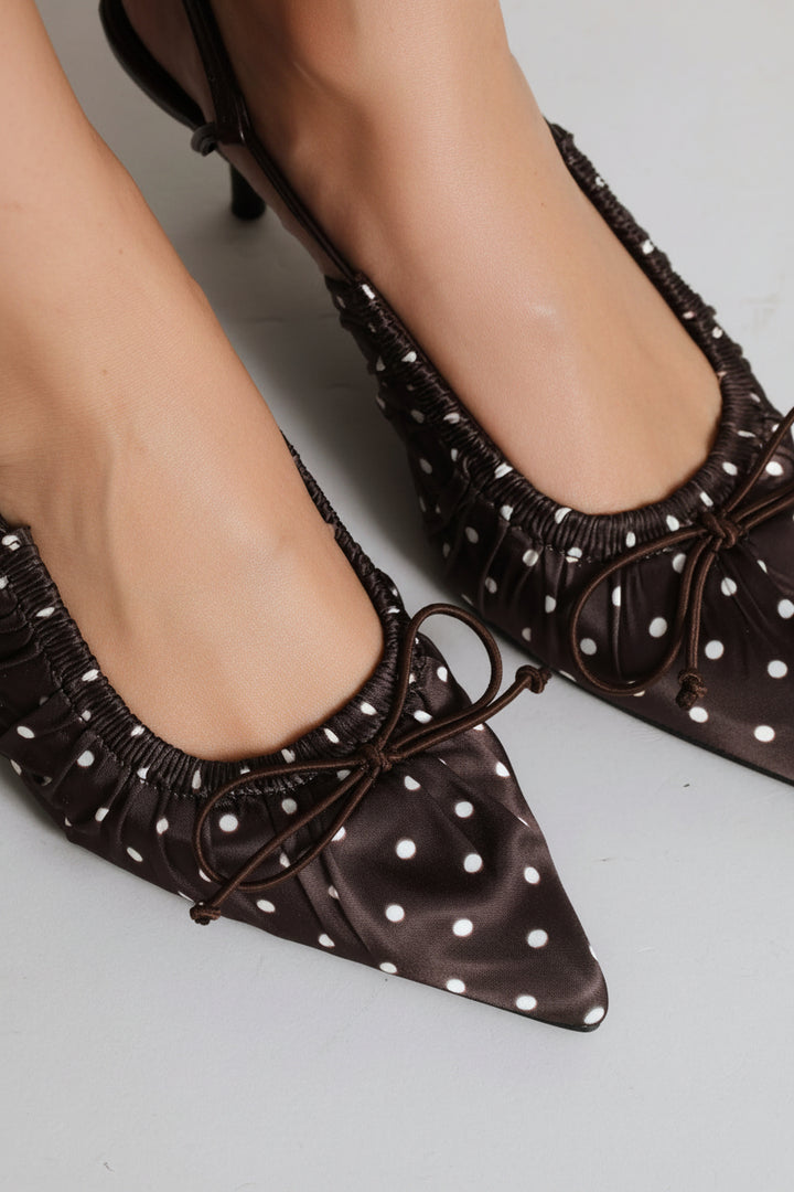 Bow Detail Ruched Vamp Kitten Heel - Chocolate