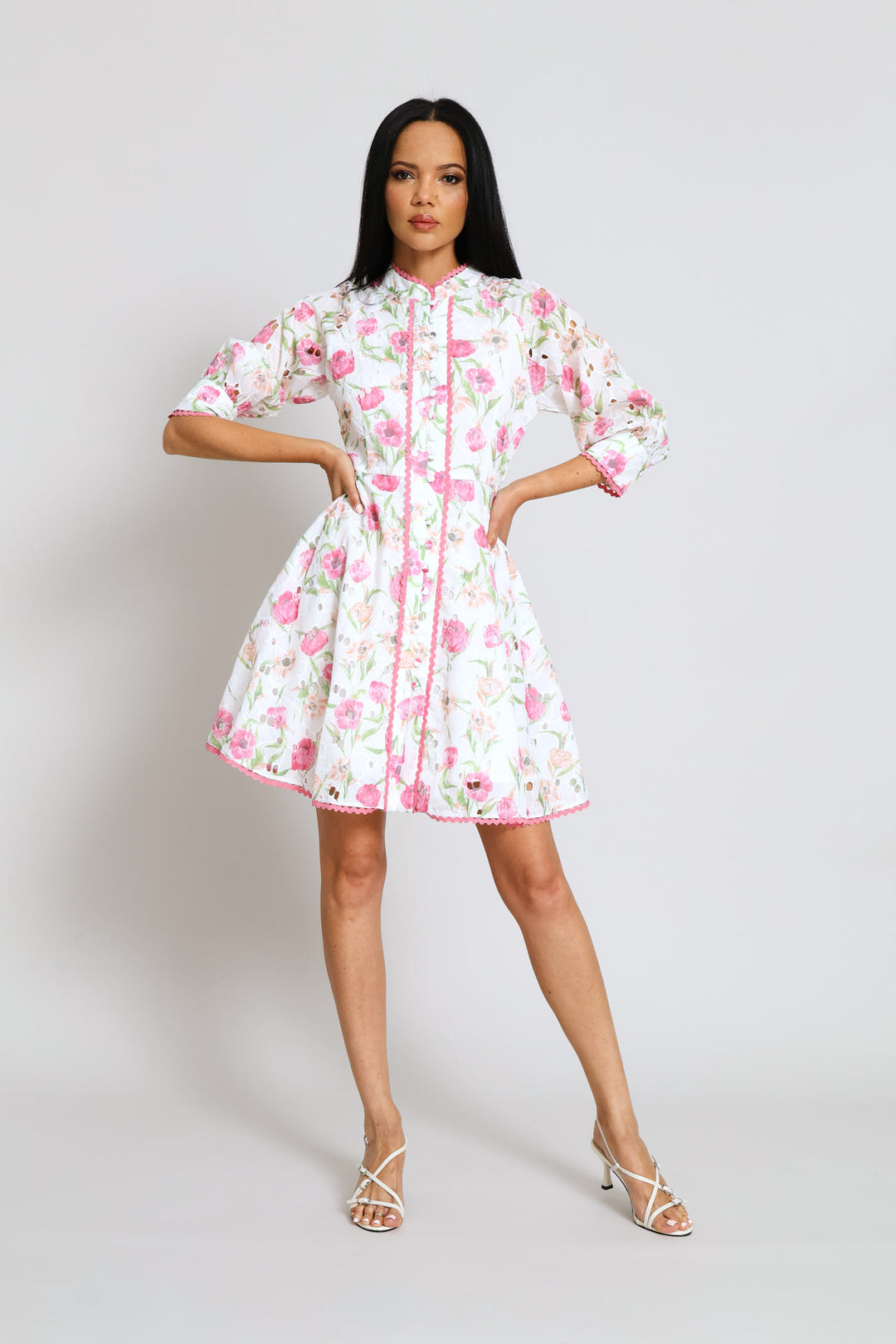 Mid Sleeve Floral Dress - Floral