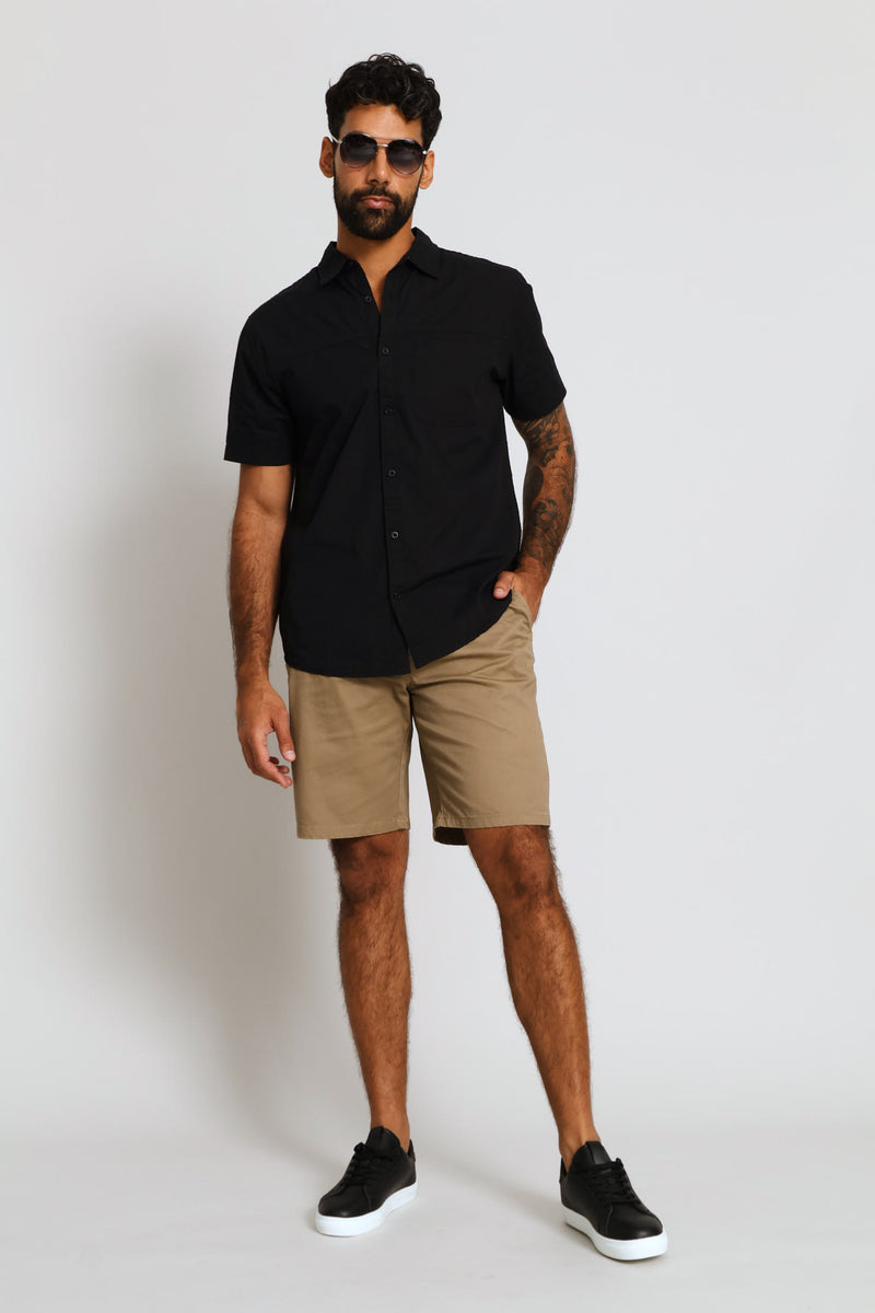 Panel Poplin Shirt - Black