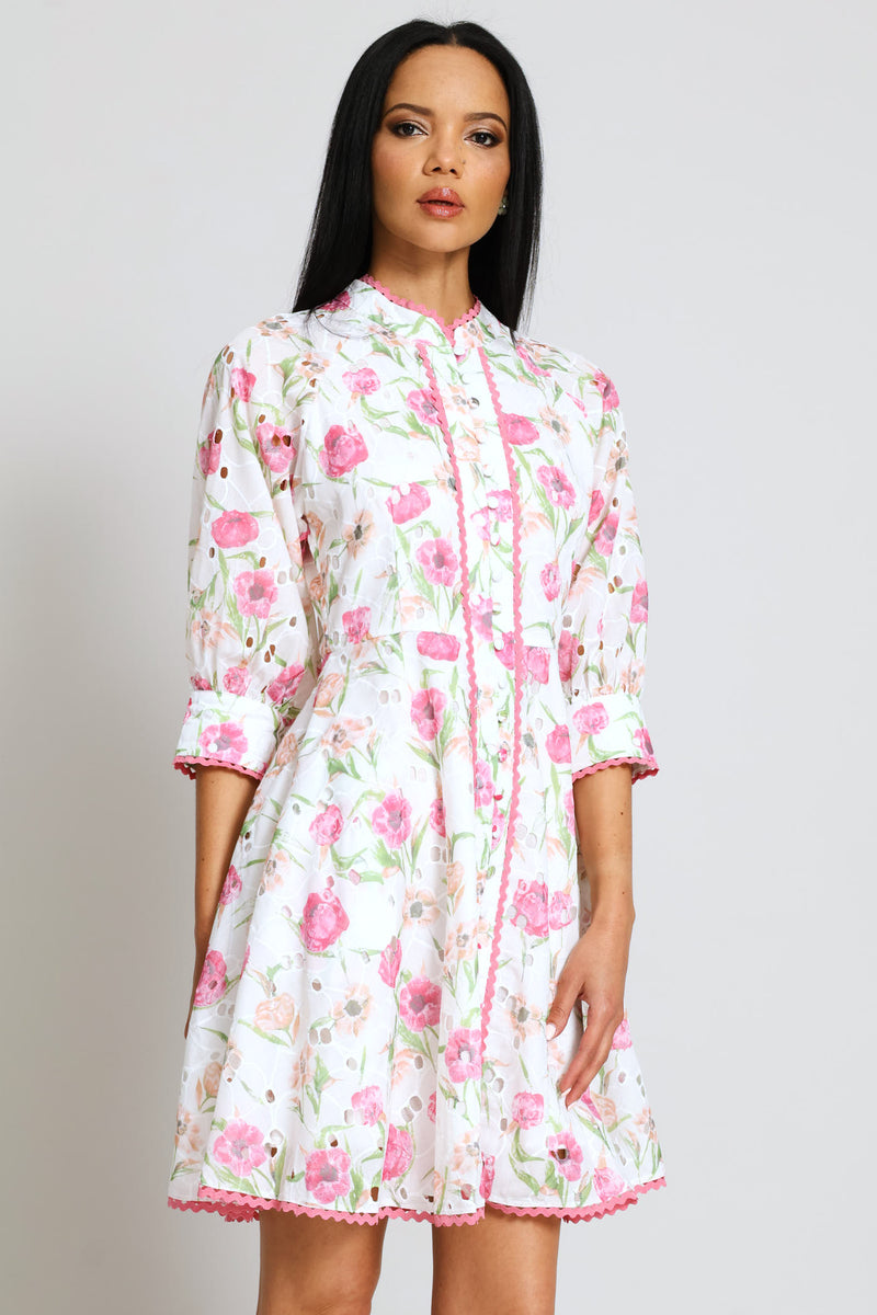 Mid Sleeve Floral Dress - Floral