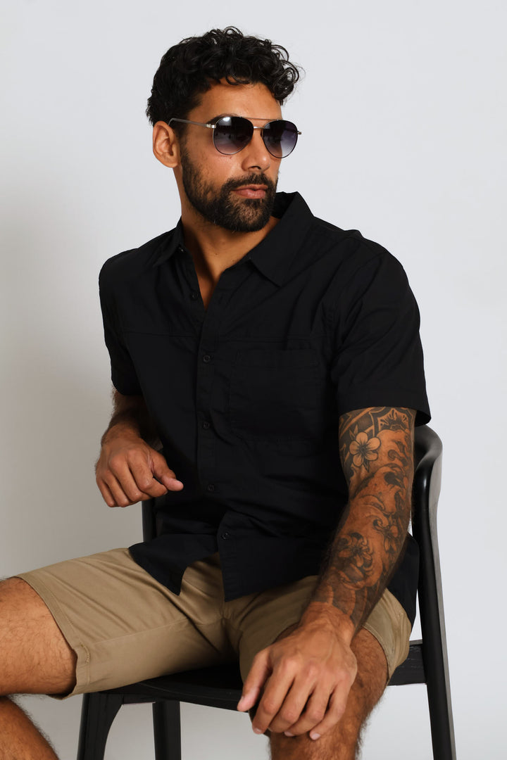 Panel Poplin Shirt - Black