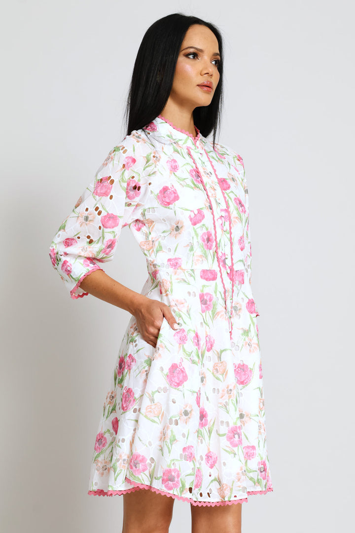 Mid Sleeve Floral Dress - Floral