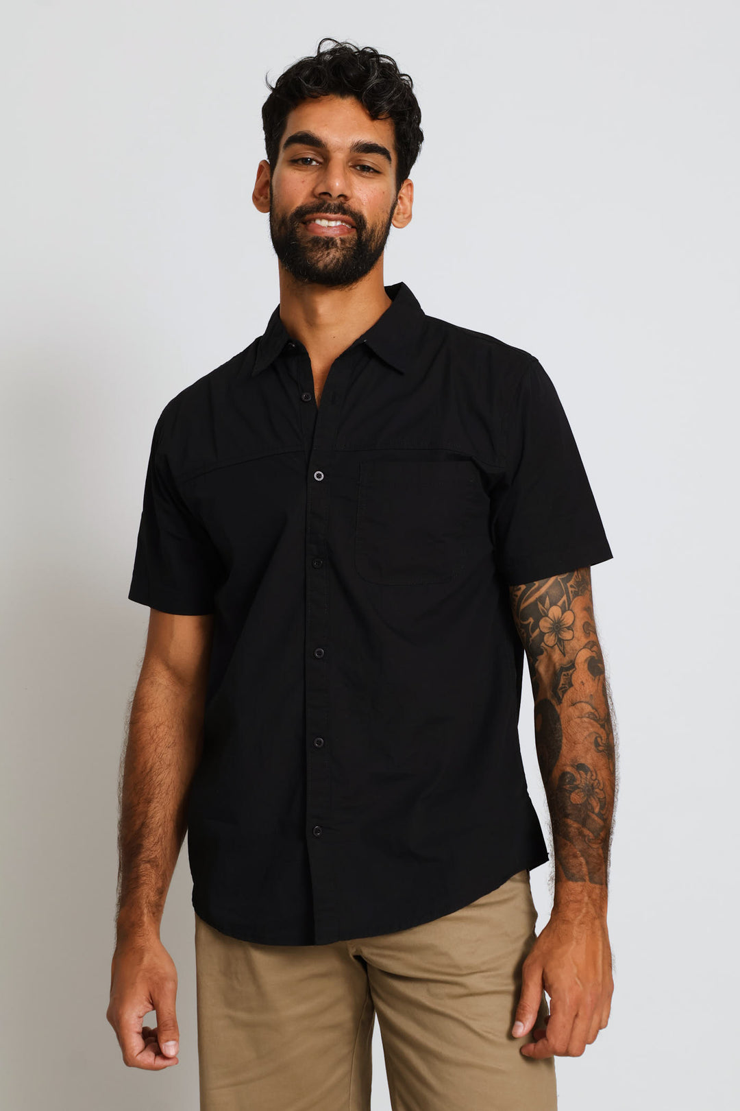 Panel Poplin Shirt - Black