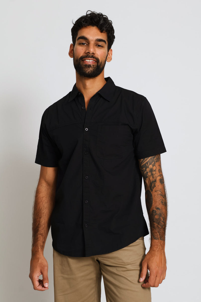 Panel Poplin Shirt - Black