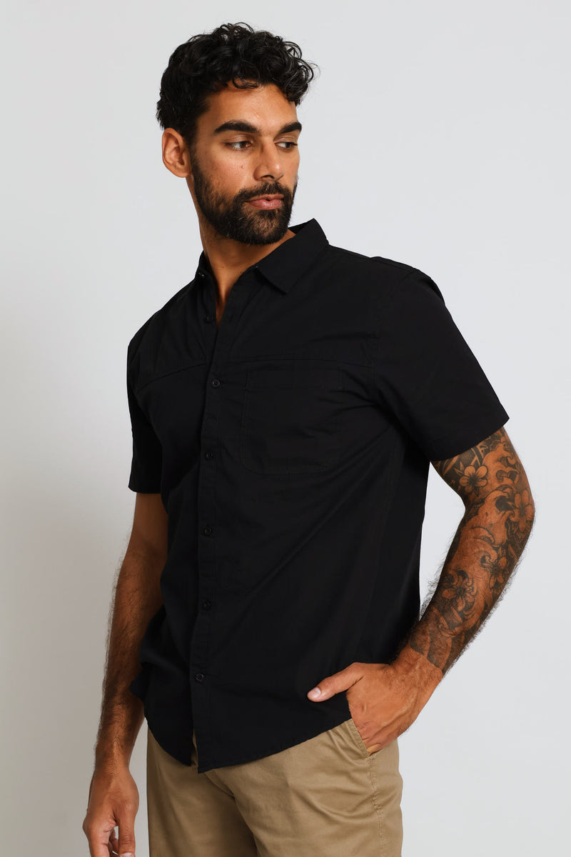 Panel Poplin Shirt - Black