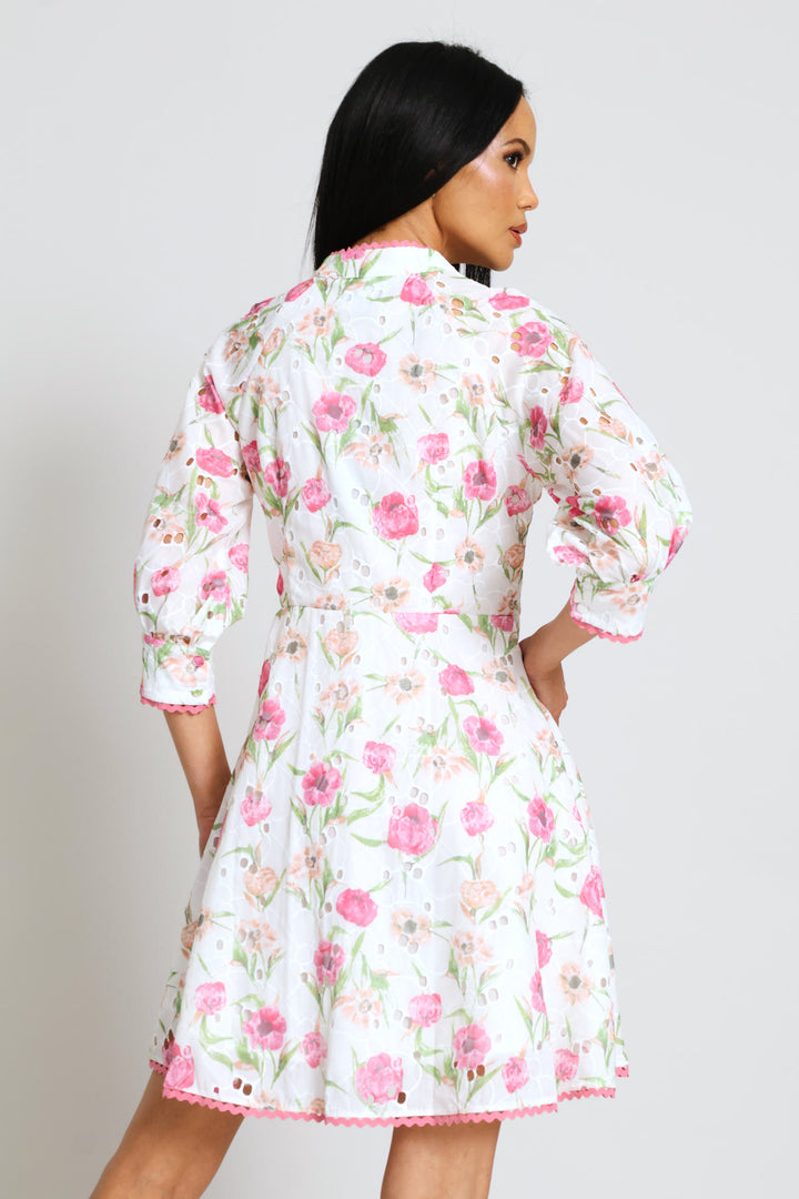 Mid Sleeve Floral Dress - Floral