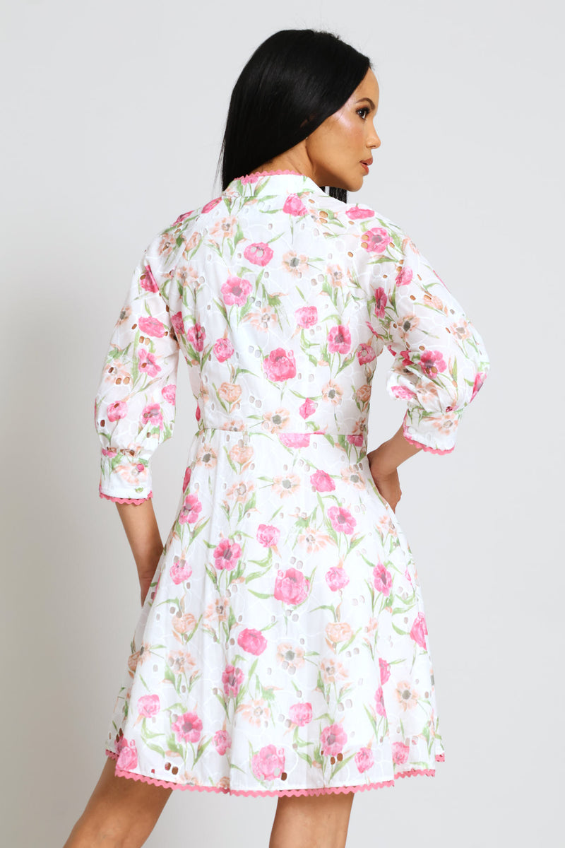Mid Sleeve Floral Dress - Floral