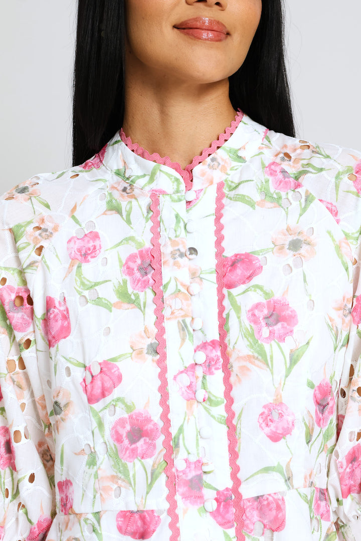 Mid Sleeve Floral Dress - Floral