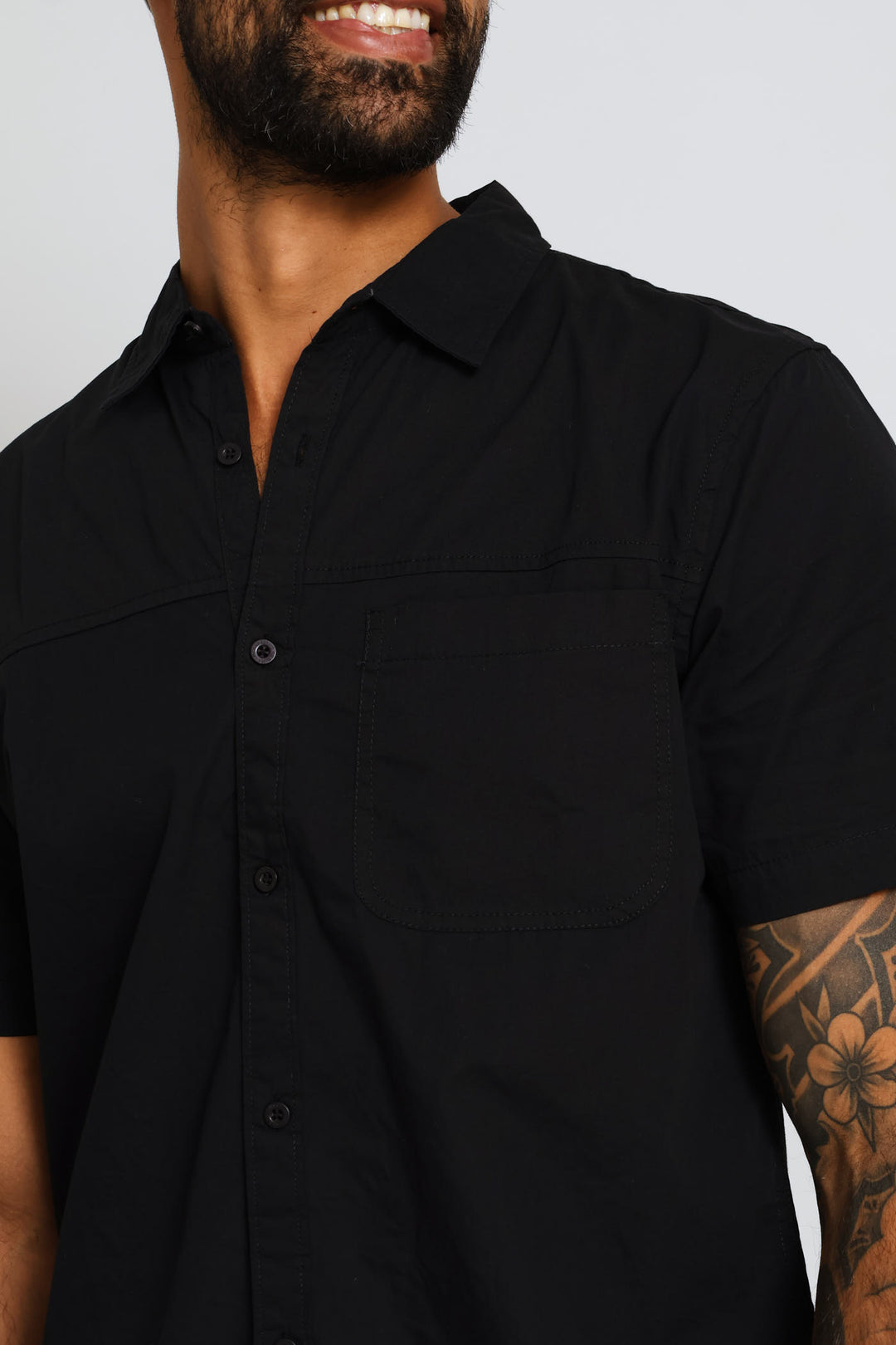 Panel Poplin Shirt - Black