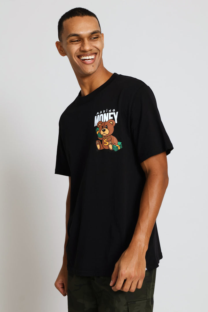 Teddy Money Print Tee - Black