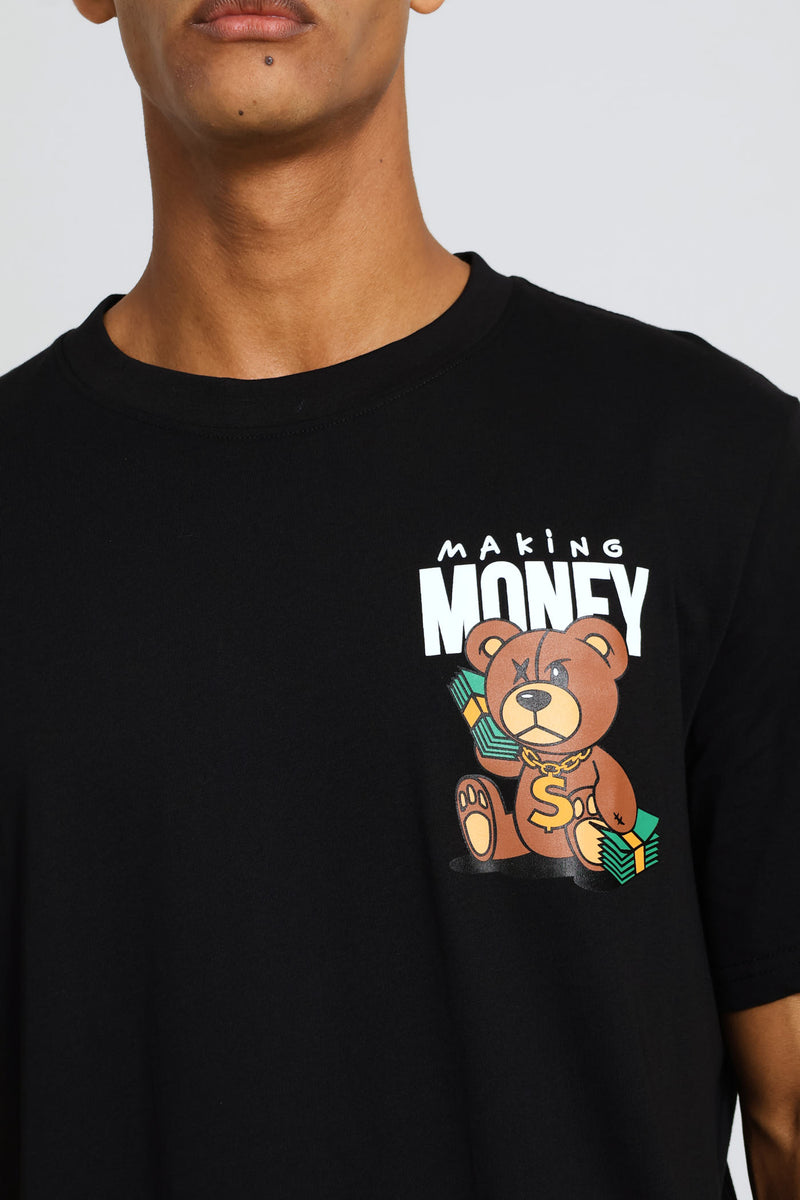 Teddy Money Print Tee - Black