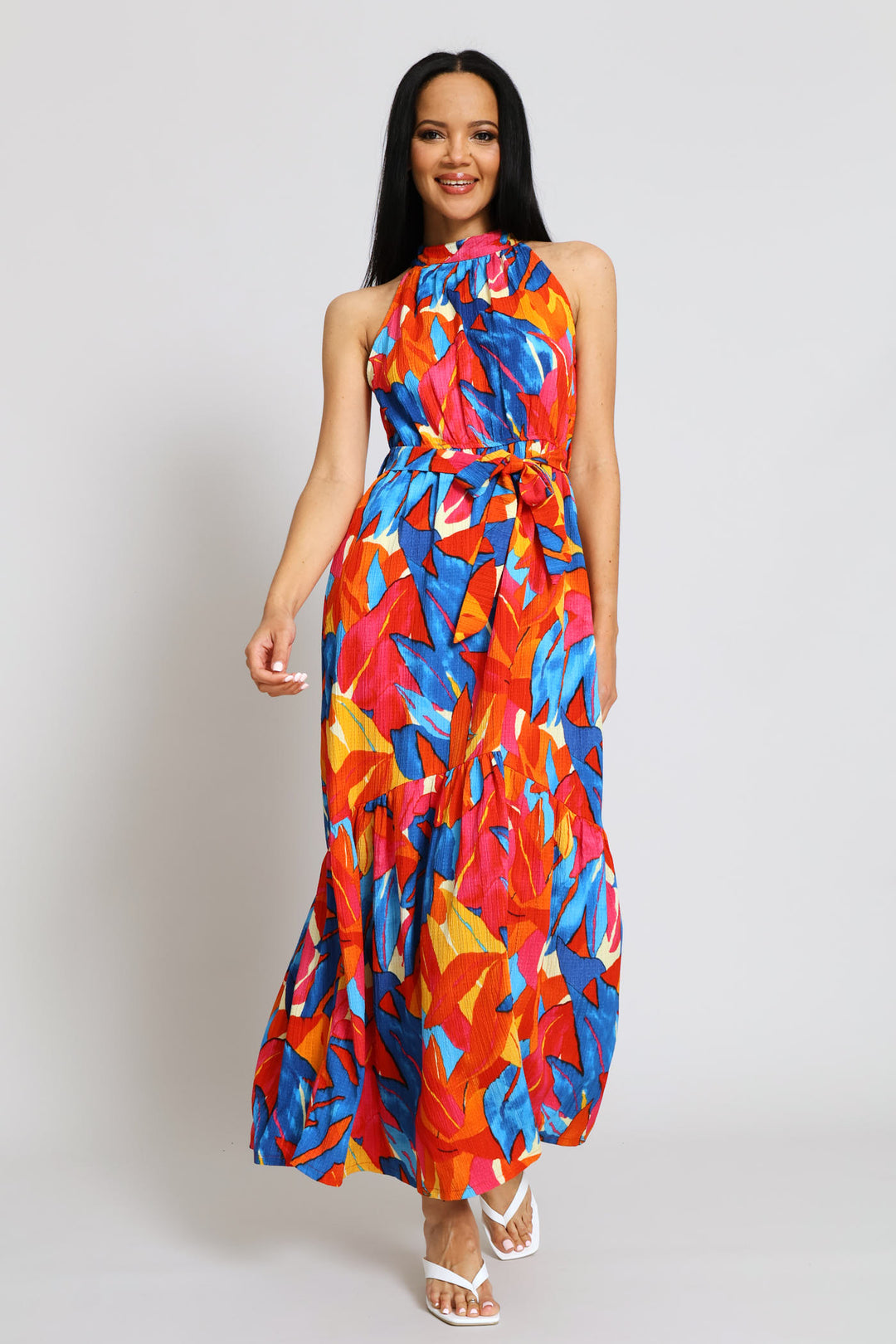 Halterneck Tiered Maxi Dress - Multi
