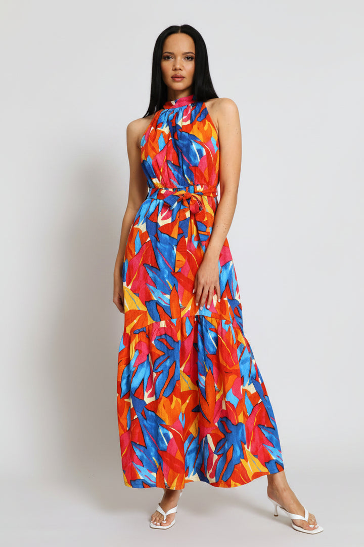 Halterneck Tiered Maxi Dress - Multi