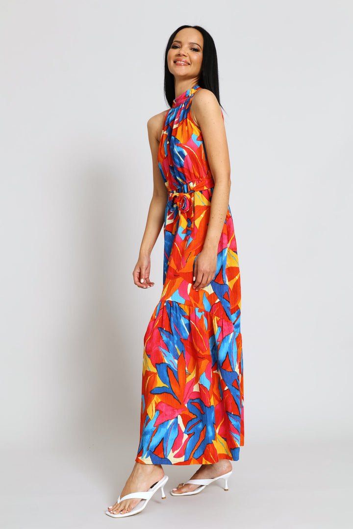 Halterneck Tiered Maxi Dress - Multi