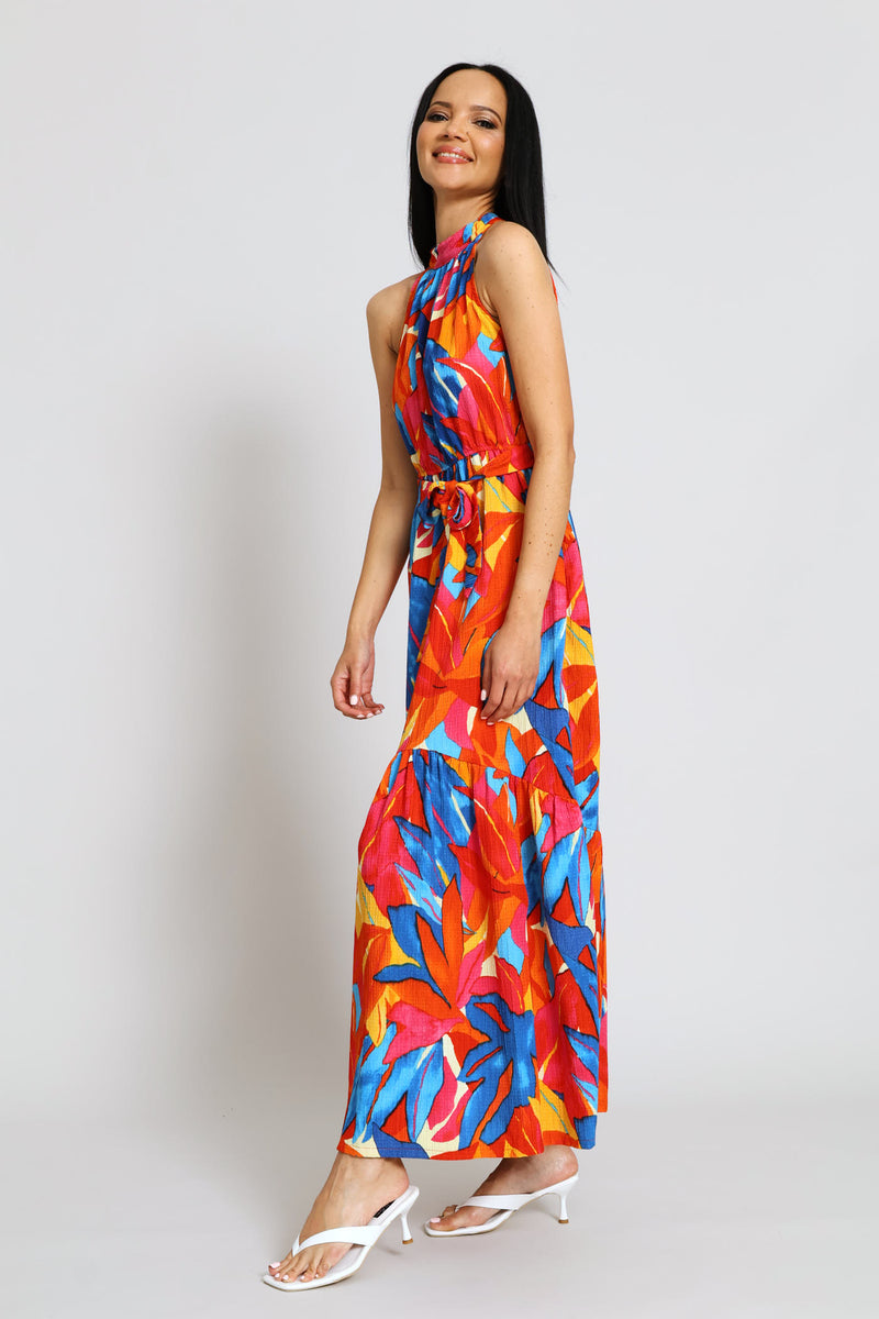 Halterneck Tiered Maxi Dress - Multi