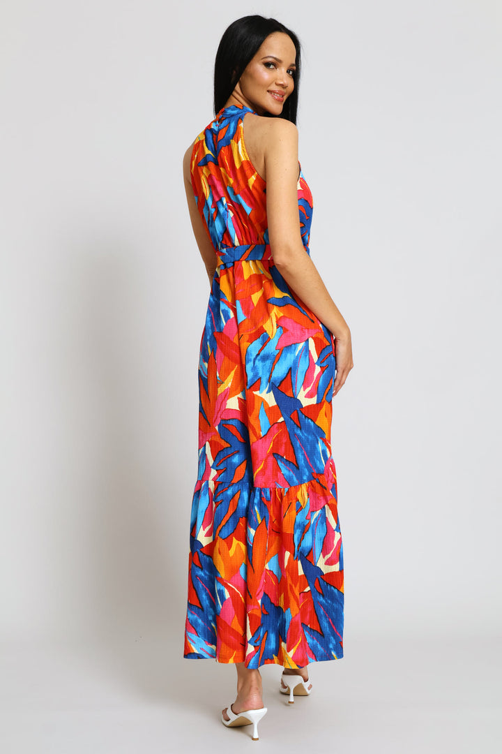 Halterneck Tiered Maxi Dress - Multi