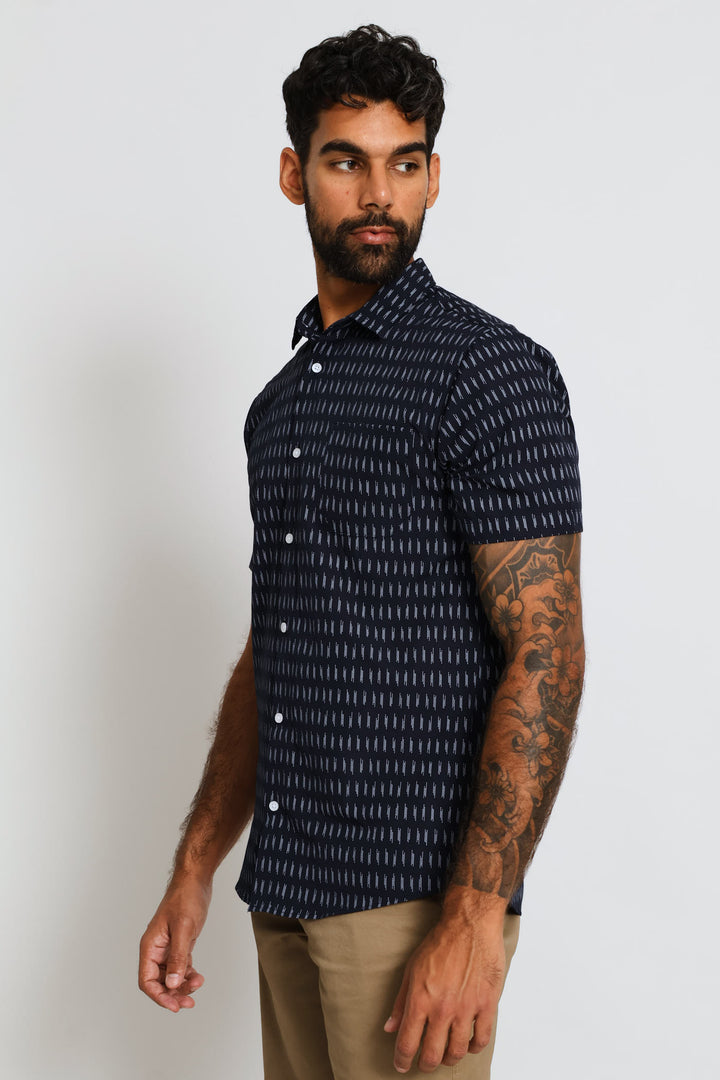 Stitch Print Shirt - Navy