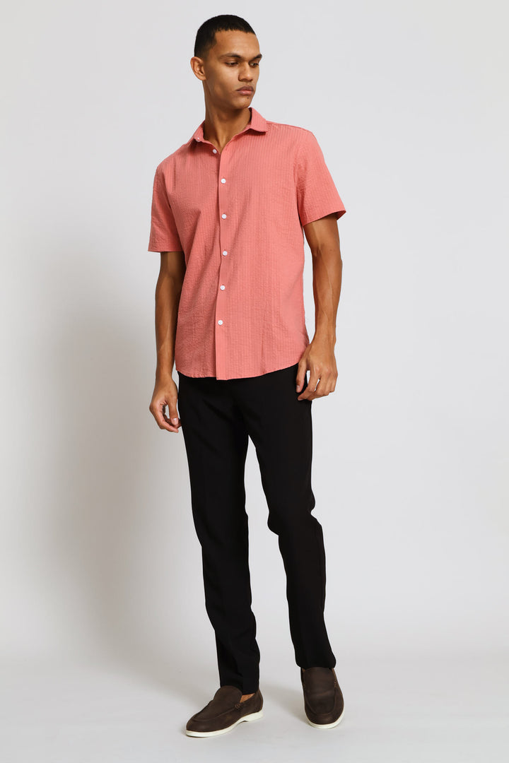 Seersucker Textured Shirt - Coral