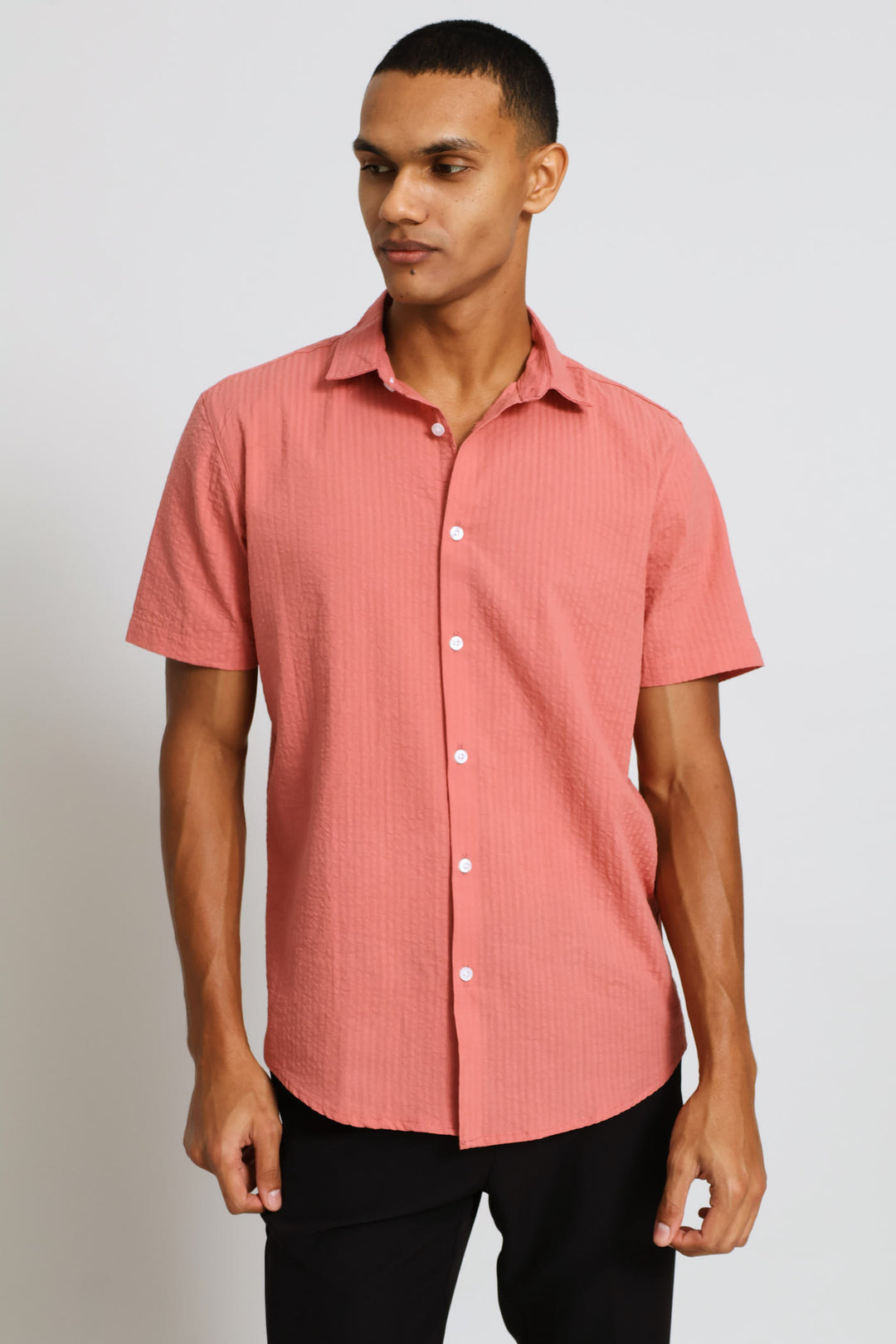 Seersucker Textured Shirt - Coral