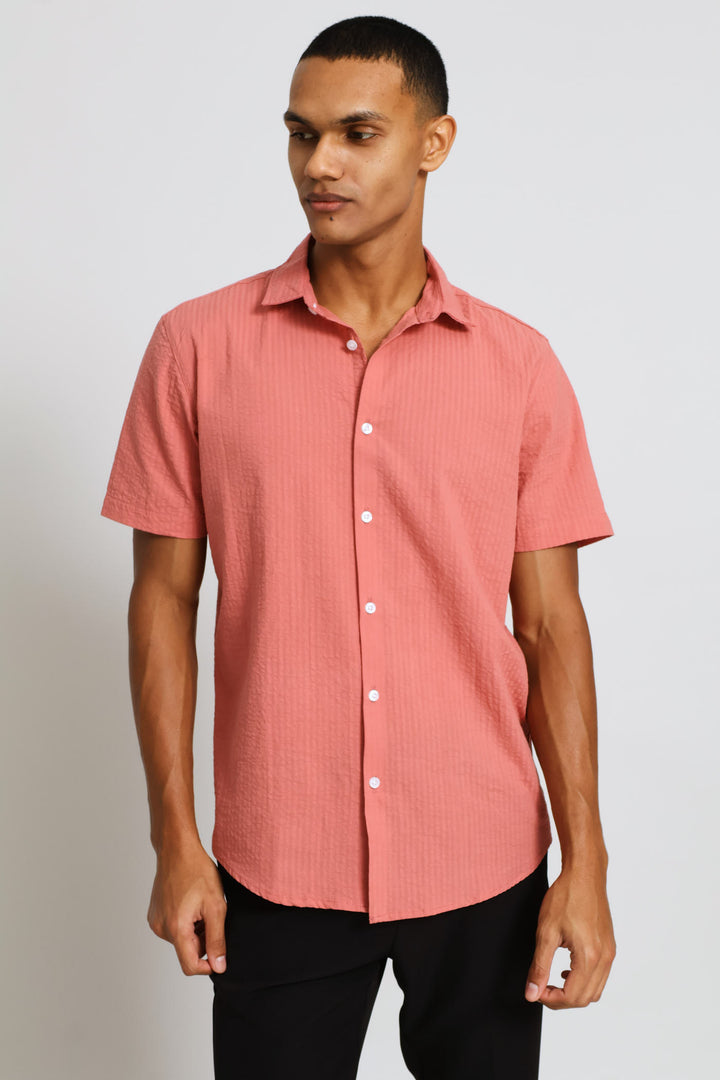 Seersucker Textured Shirt - Coral