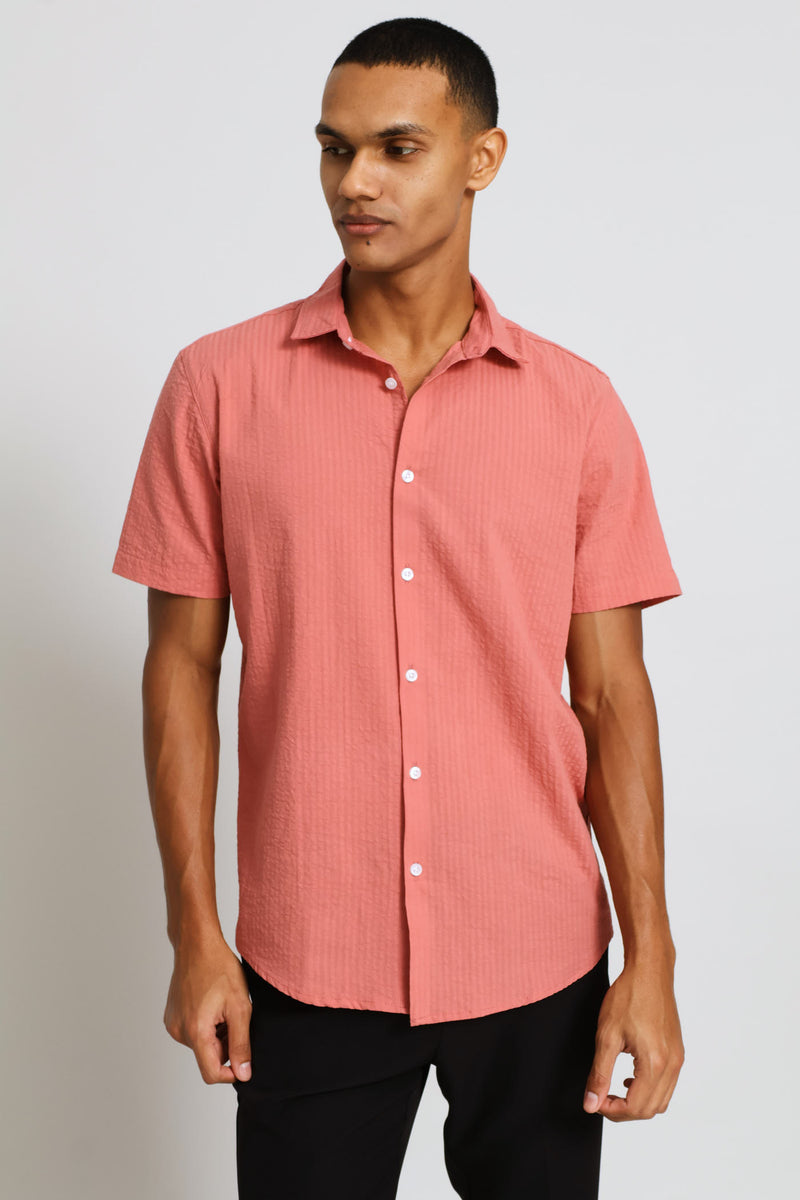 Seersucker Textured Shirt - Coral