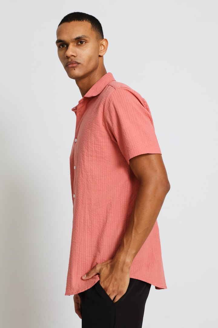 Seersucker Textured Shirt - Coral
