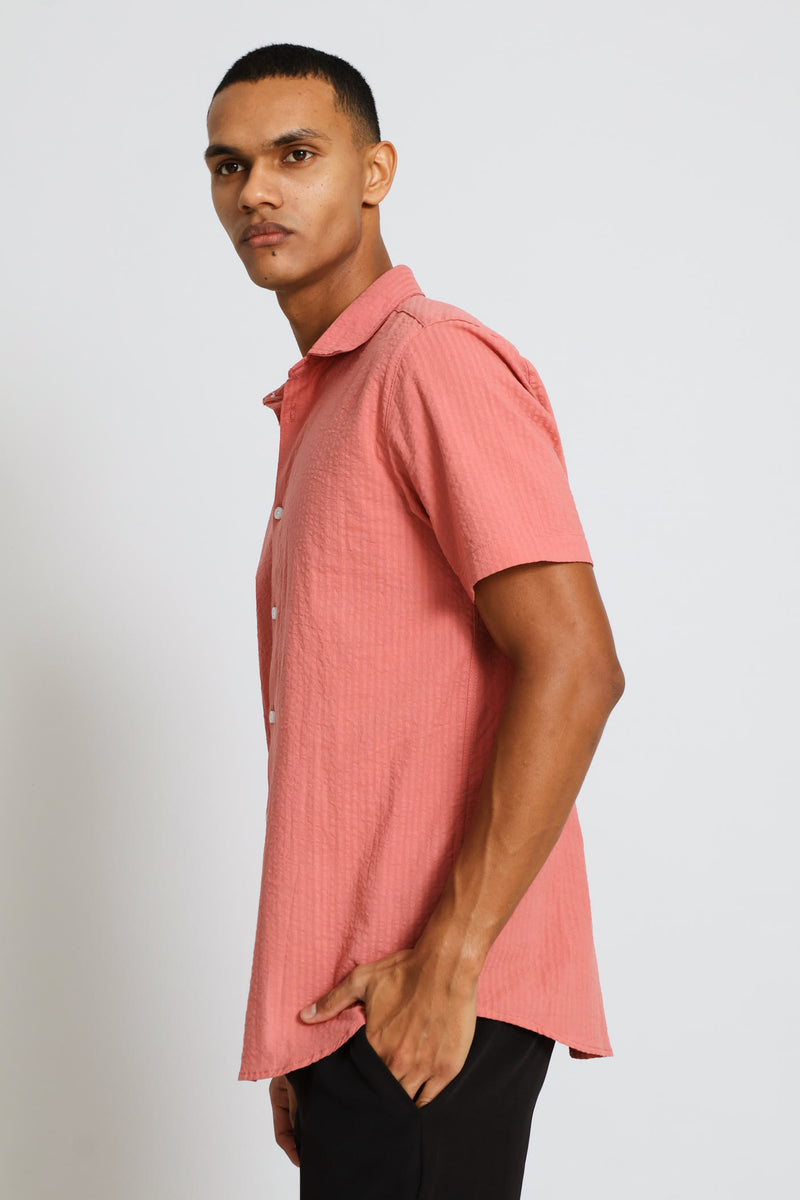 Seersucker Textured Shirt - Coral