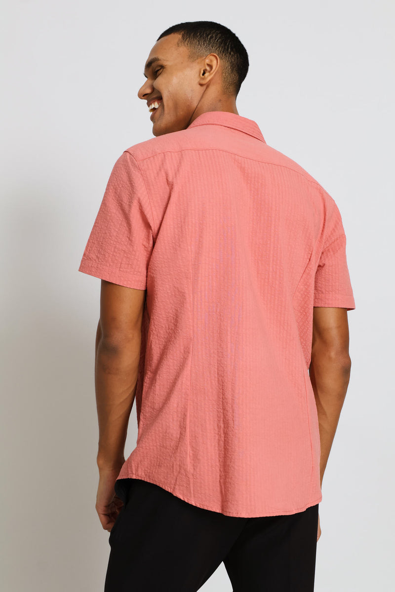 Seersucker Textured Shirt - Coral