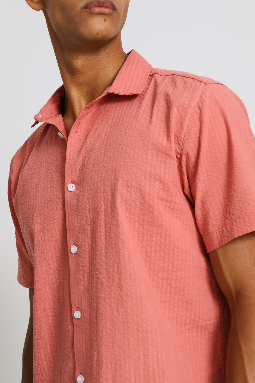 Seersucker Textured Shirt - Coral