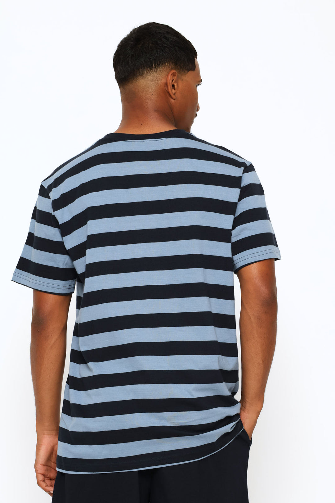 Stripe Yarn Dyed Pocket Henley Top - Mid Blue
