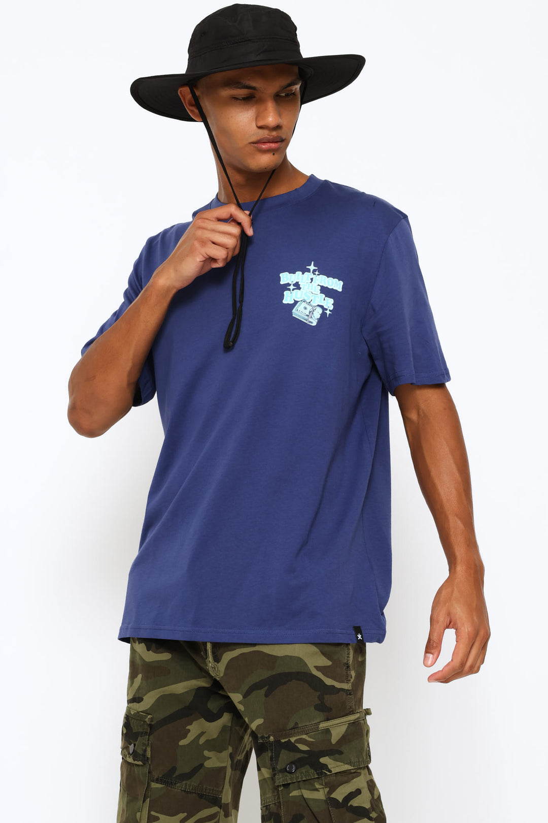 Built From The Hustle Front & Back Print Tee - Blue