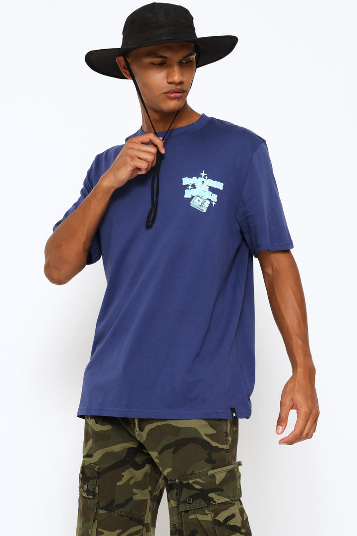 Built From The Hustle Front & Back Print Tee - Blue