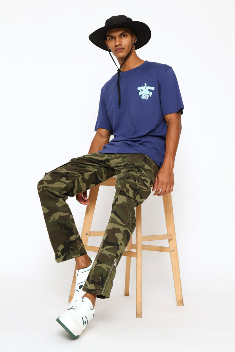 Built From The Hustle Front & Back Print Tee - Blue