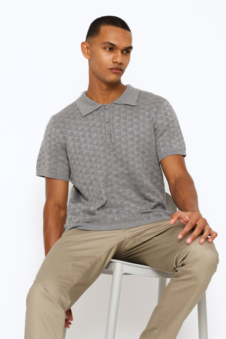 Triangle Geo Textured Golfer - Grey Melange