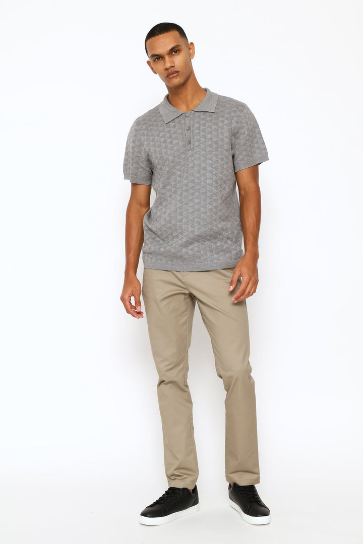 Triangle Geo Textured Golfer - Grey Melange