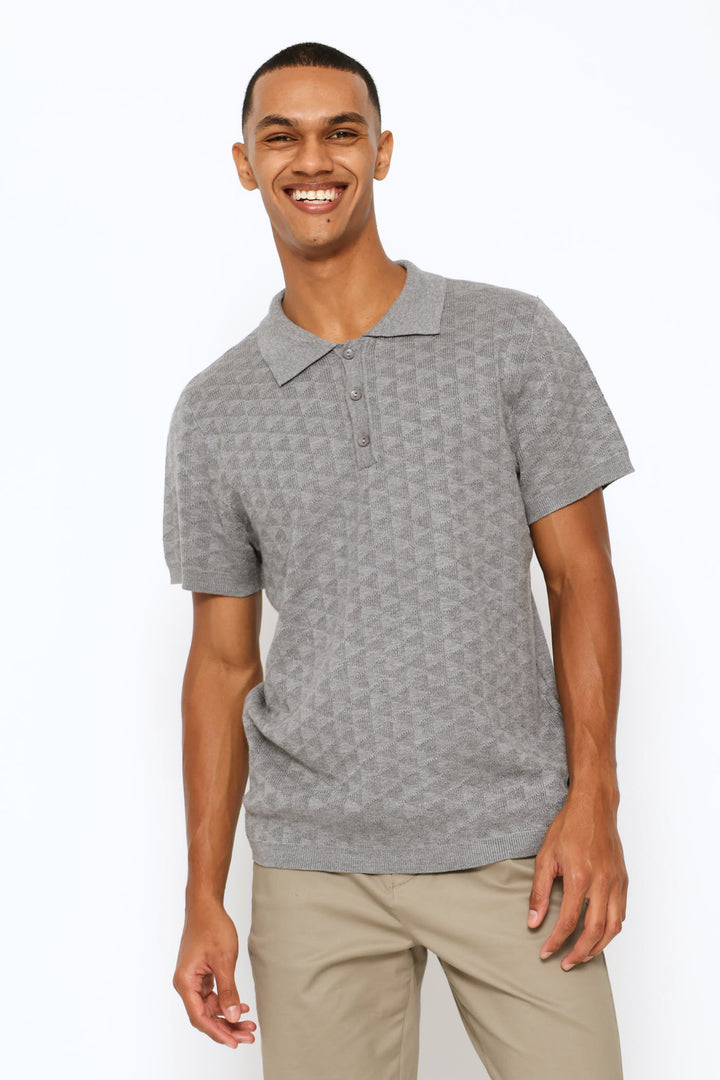 Triangle Geo Textured Golfer - Grey Melange