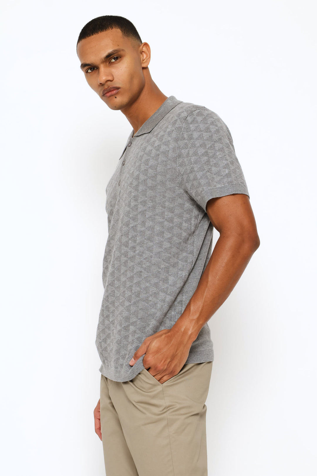 Triangle Geo Textured Golfer - Grey Melange