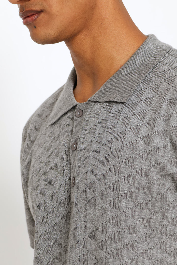 Triangle Geo Textured Golfer - Grey Melange
