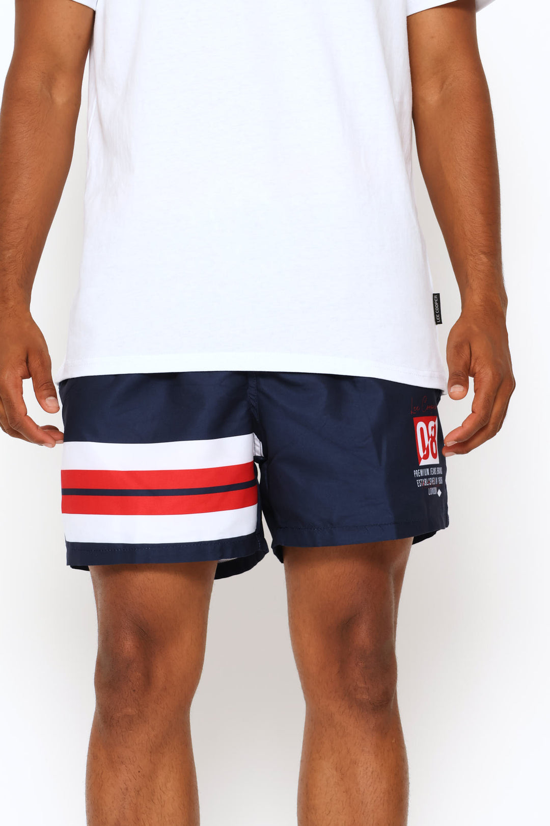 Leg Cuff Stripe Swim Shorts - Navy/Red