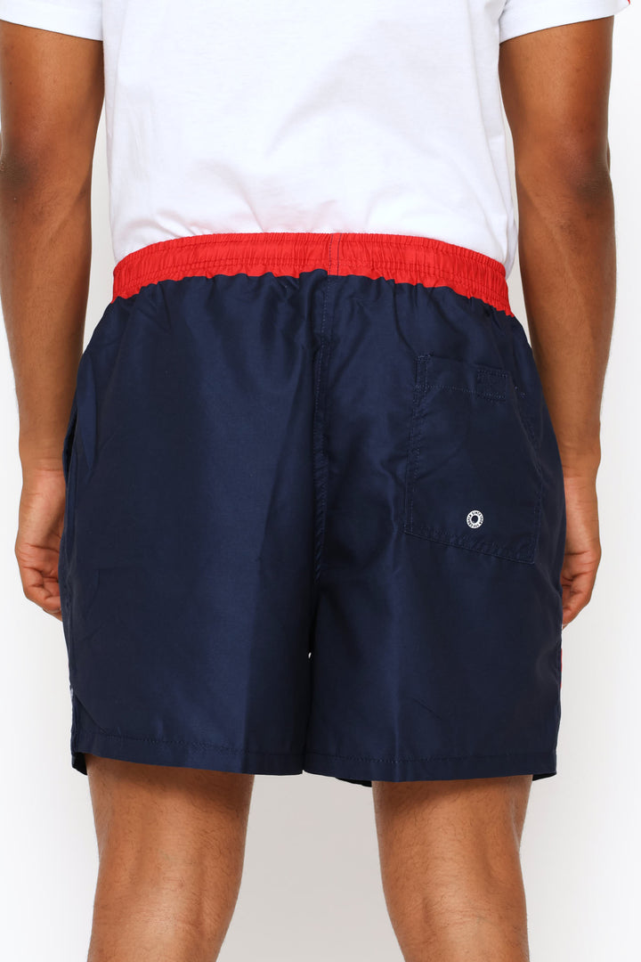 Leg Cuff Stripe Swim Shorts - Navy/Red