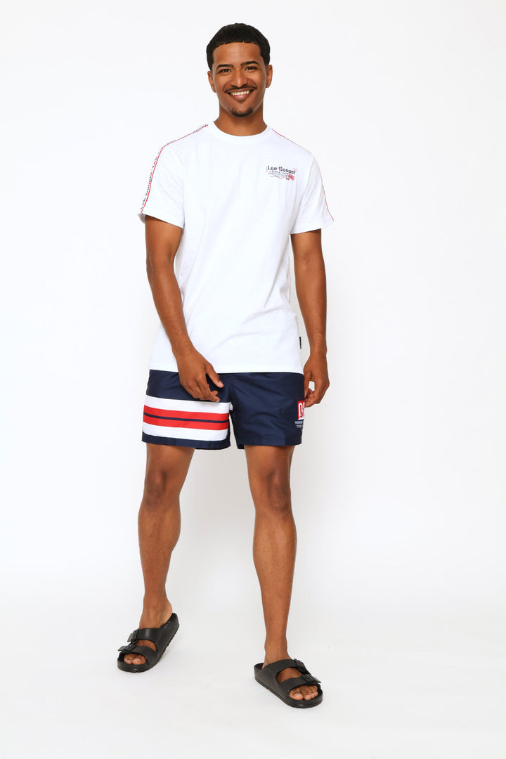 Leg Cuff Stripe Swim Shorts - Navy/Red