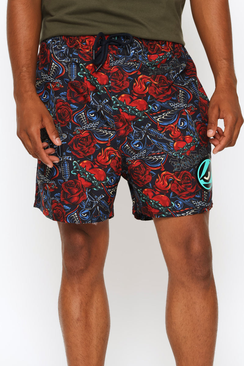 Tattoo Gun Swim Shorts - Red