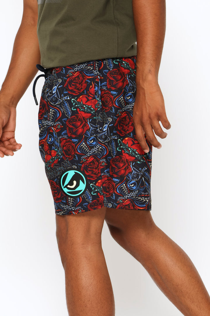 Tattoo Gun Swim Shorts - Red