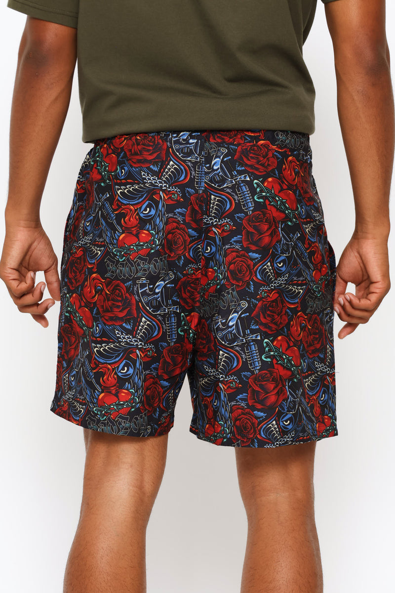 Tattoo Gun Swim Shorts - Red