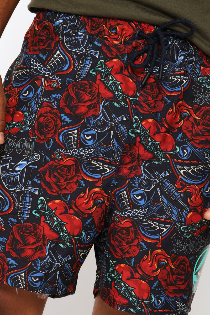 Tattoo Gun Swim Shorts - Red